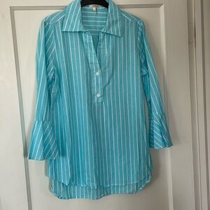 Tyler Boe turquoise, and white striped tunic